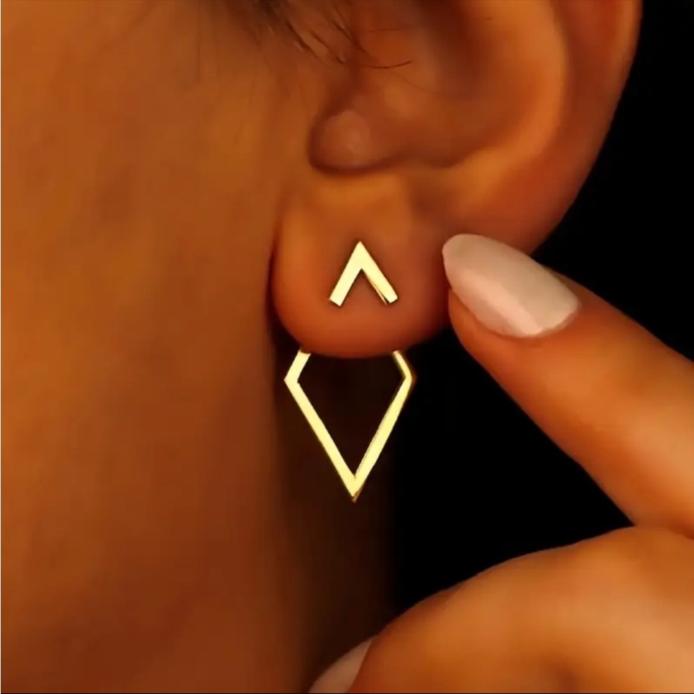 Silver Geometric Double Layer Earrings - image 5